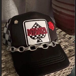 Black and White Cap with Chain Detail